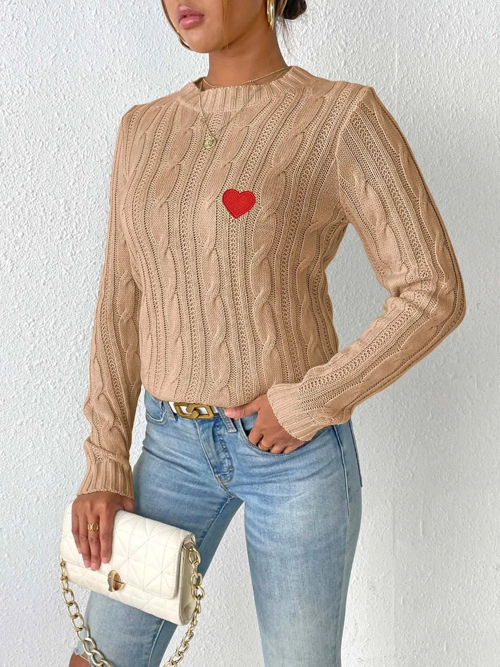 Heart Sticker Woven Sweater
