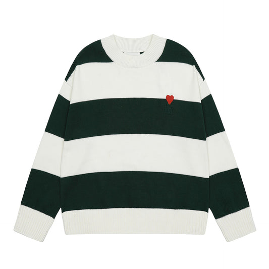 Embroidered Small Heart Round Neck Sweater for Couples