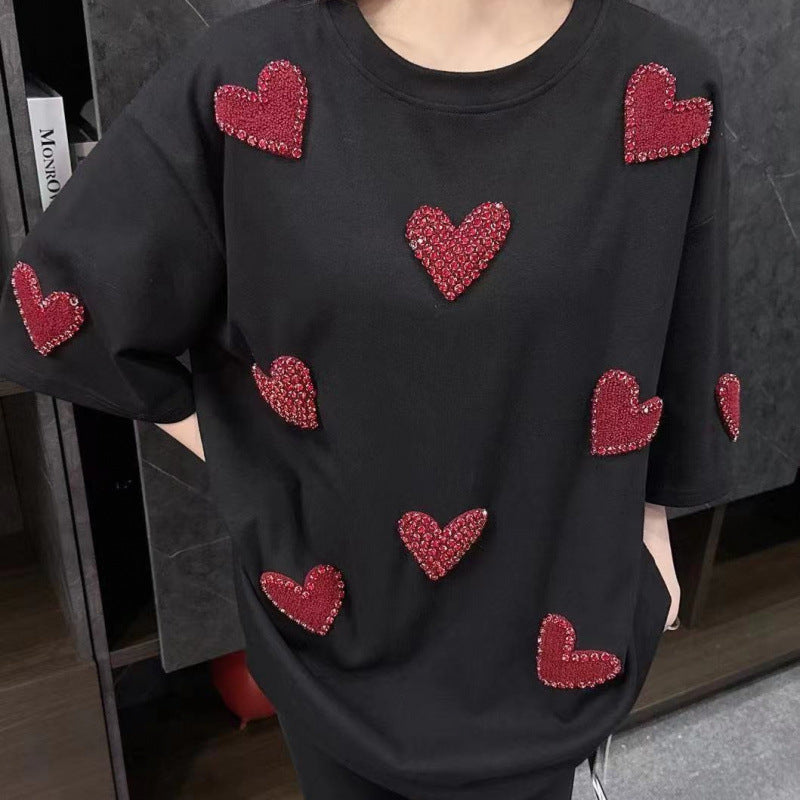 Heart Velvet T-Shirt for Women