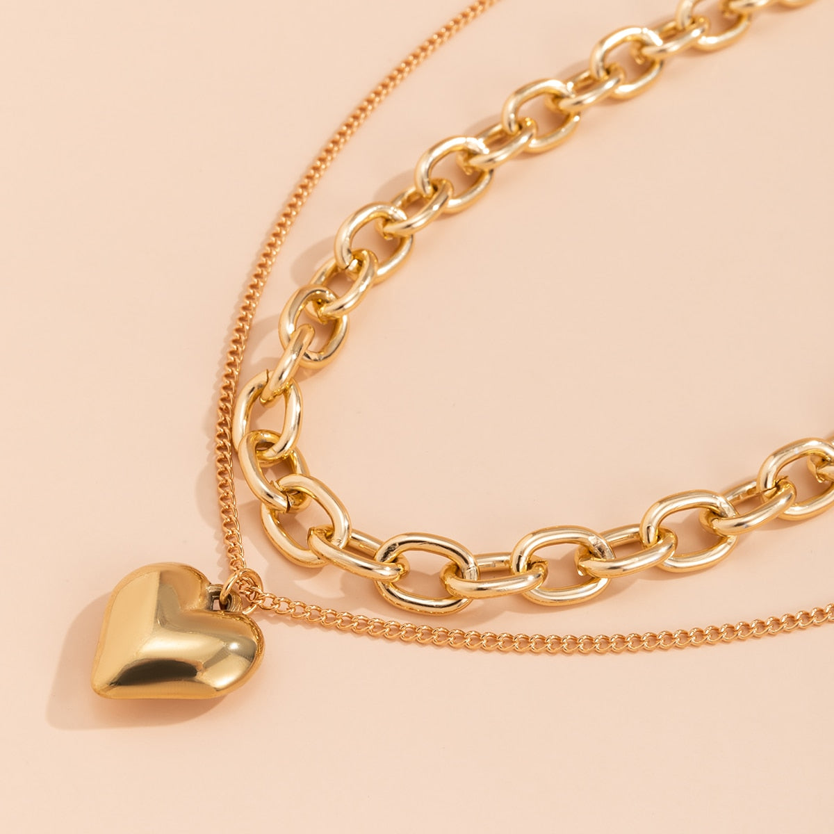 Punk Style Hip Hop Aluminum Chain Necklace with Peach Heart Pendant