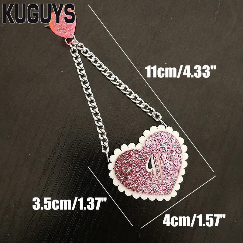 Trendy Pink Glitter Heart Tassel Earrings