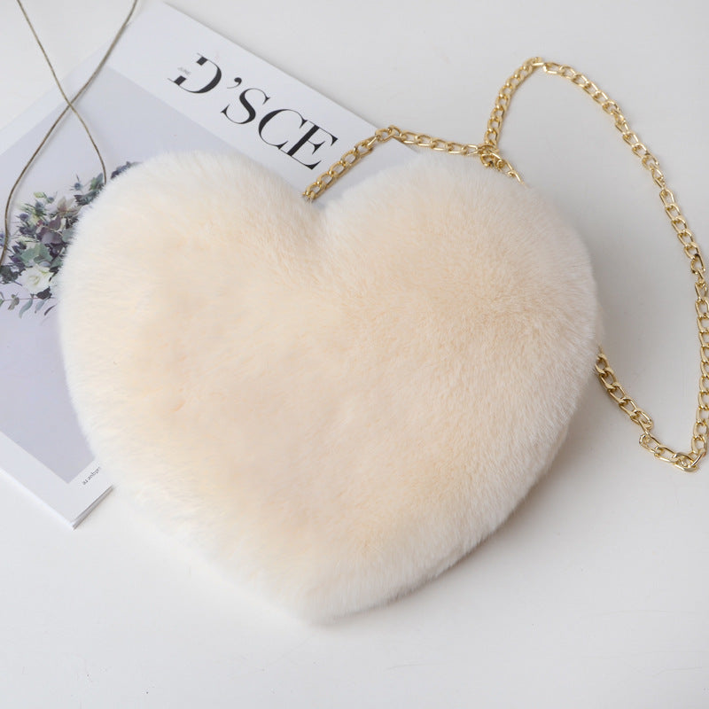 Fashion Love Heart Bag - Peach Plush Messenger Bag