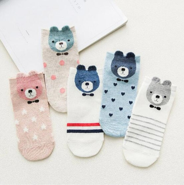 Cute Cat Ankle Socks - 5 Pairs for Valentine's Day