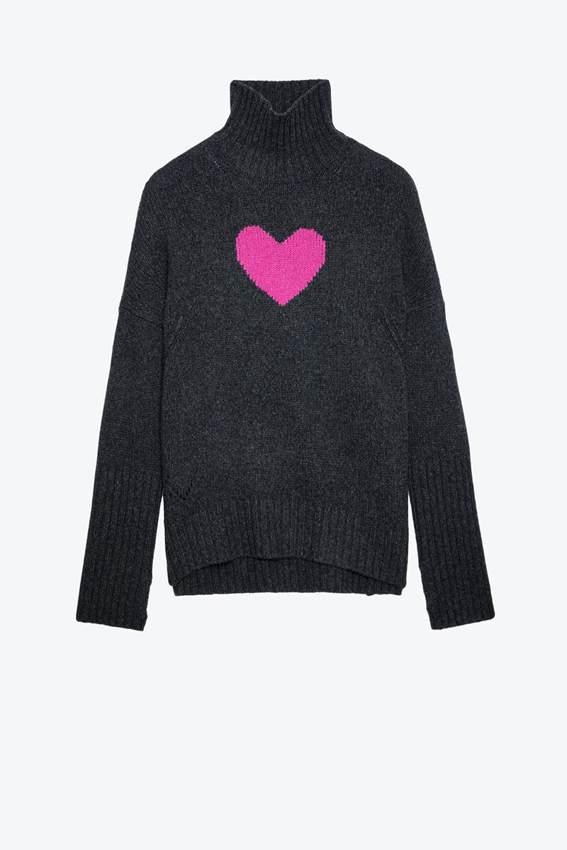 Heart Knitted Sweater - Short Front Long Back