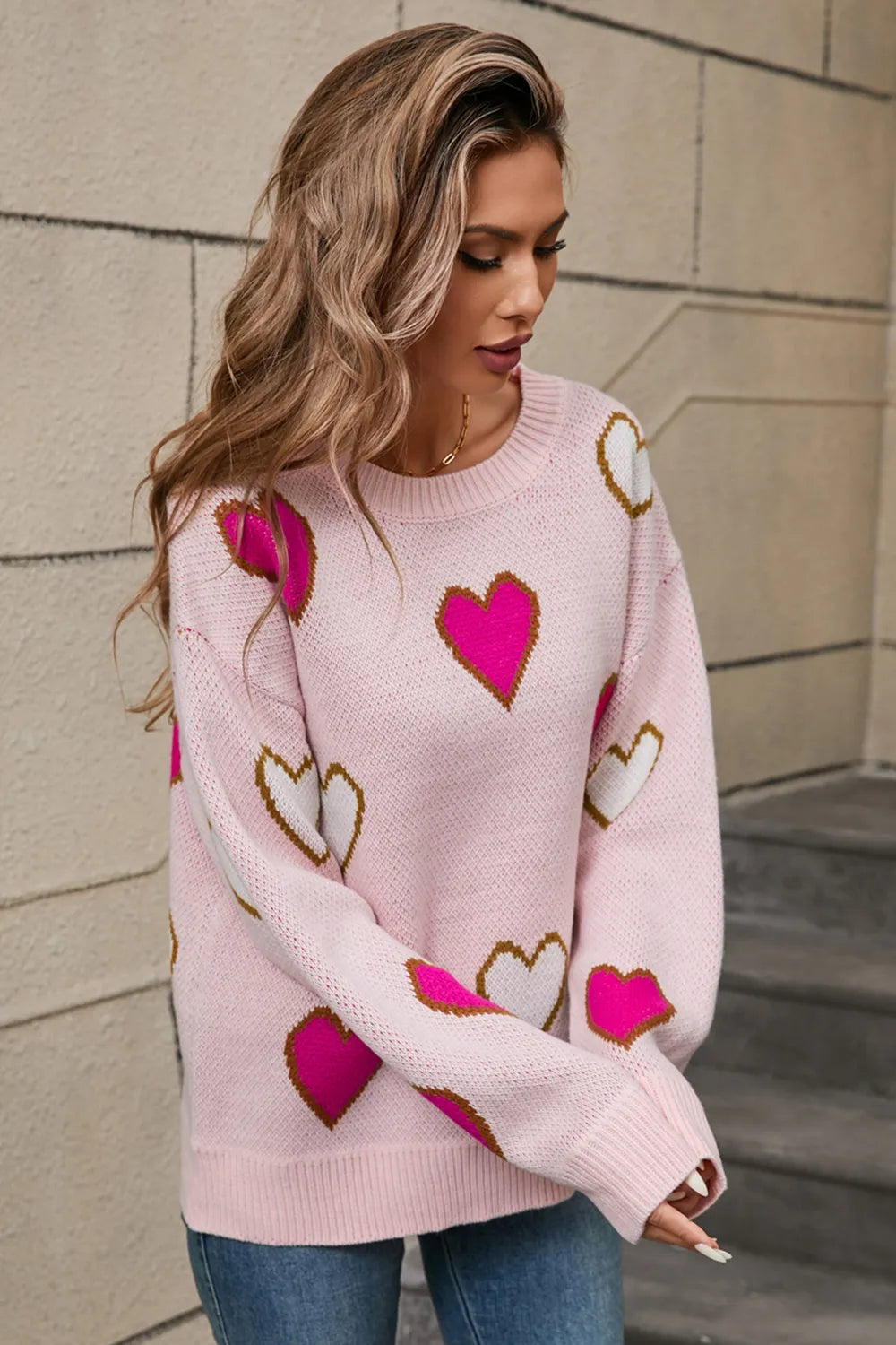 Angel Wings Contrast Heart Sweater