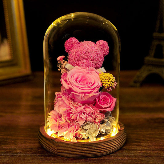 Everlasting Flower Bear with Glass Cover Gift Box