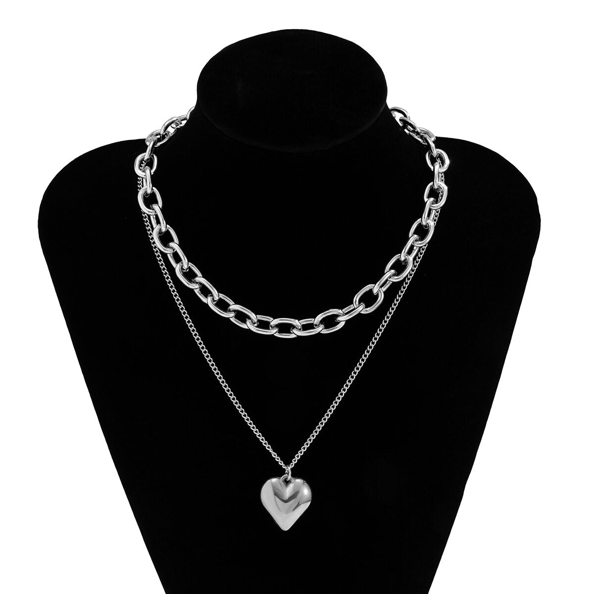 Punk Style Hip Hop Aluminum Chain Necklace with Peach Heart Pendant