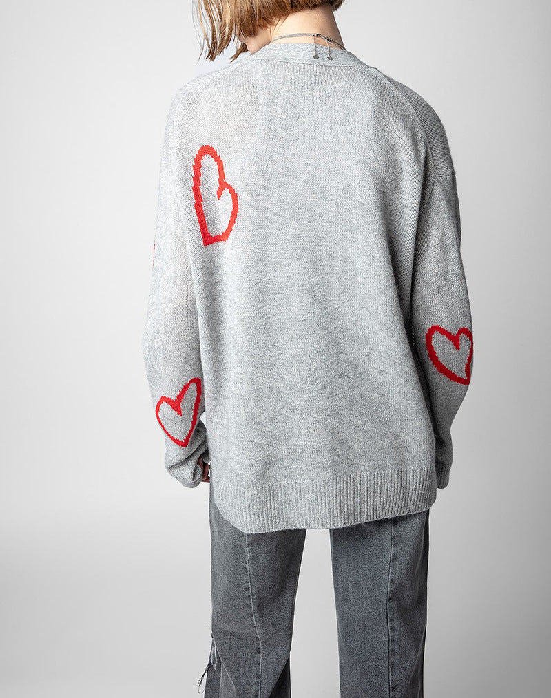 Heartfelt Knit Cardigan with Split V-Neck