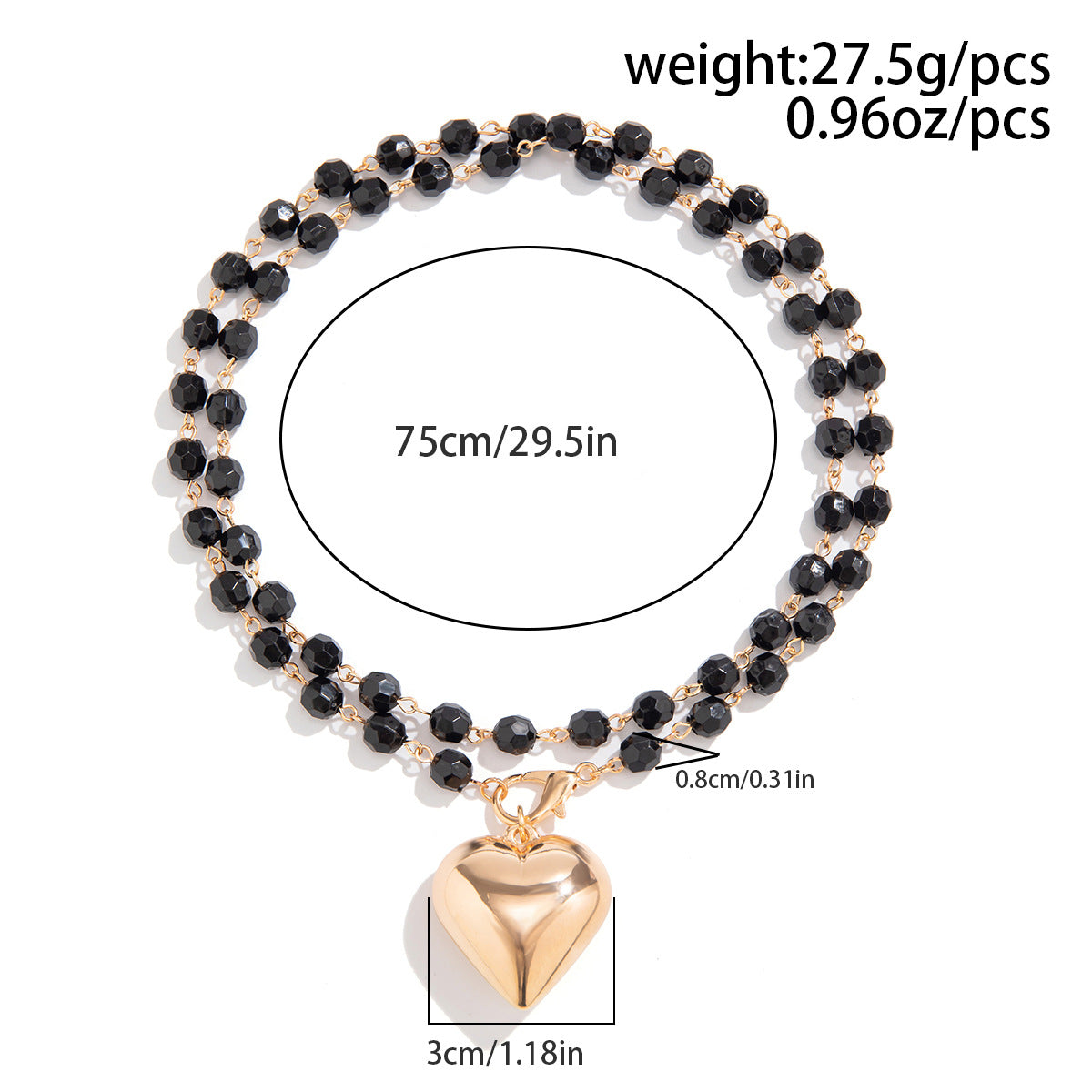 Black Imitation Crystal Heart Necklace