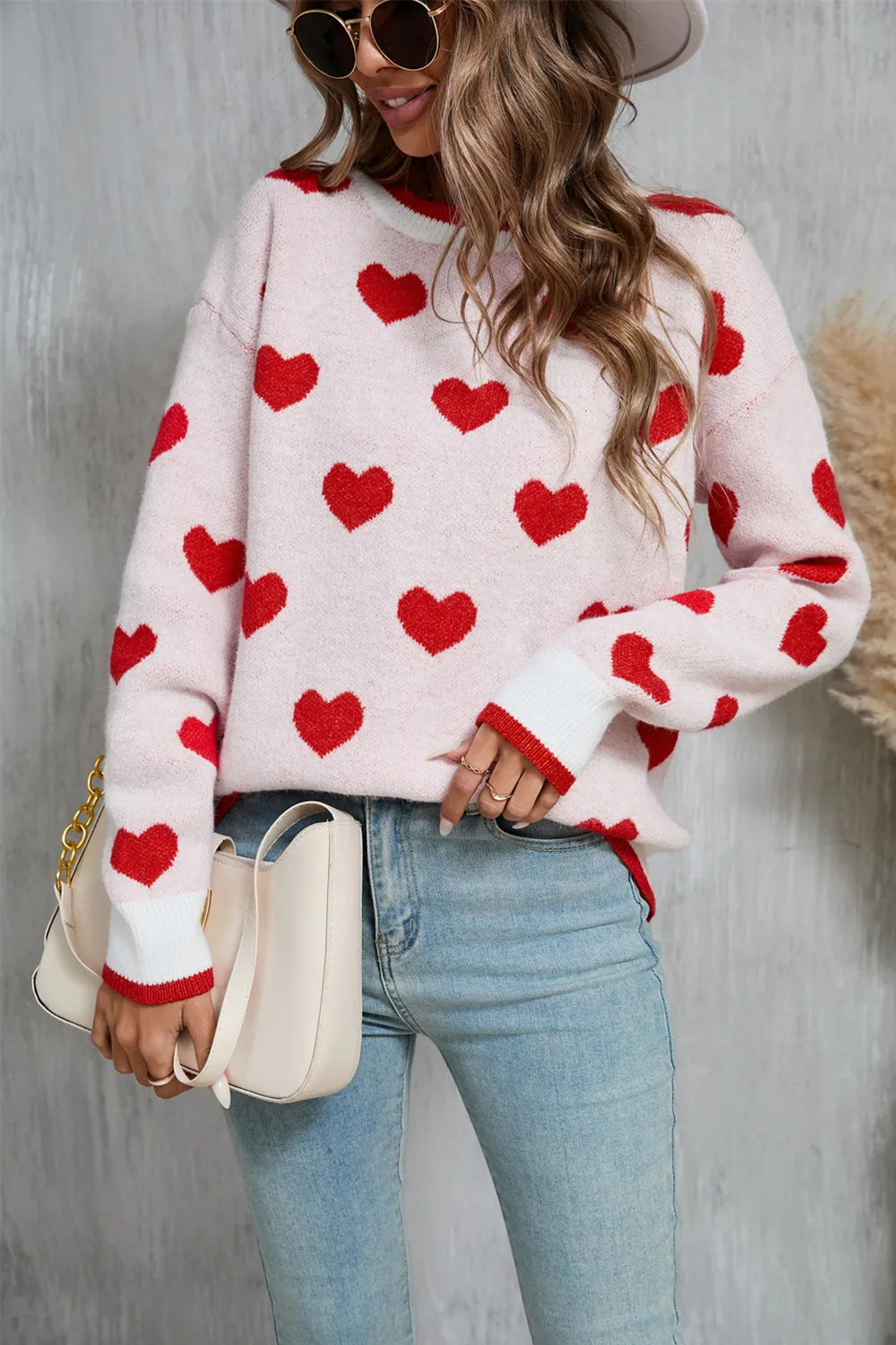 Angel Wings Contrast Trim Heart Sweater