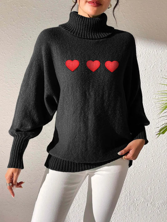 Heart Sticker High Neck Sweater