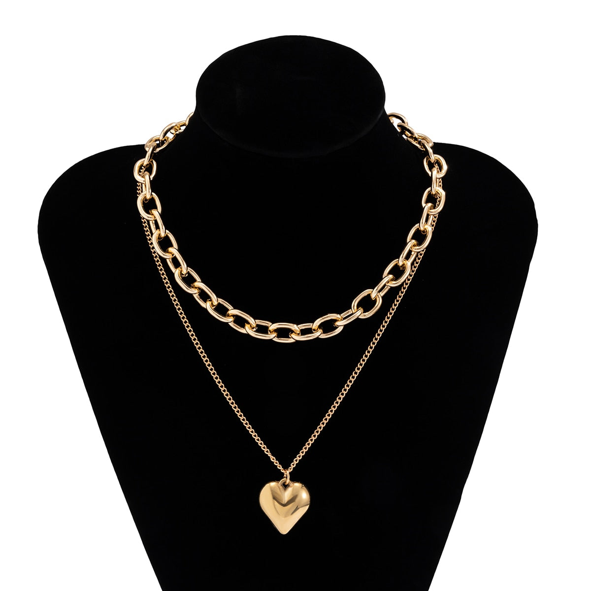 Punk Style Hip Hop Aluminum Chain Necklace with Peach Heart Pendant