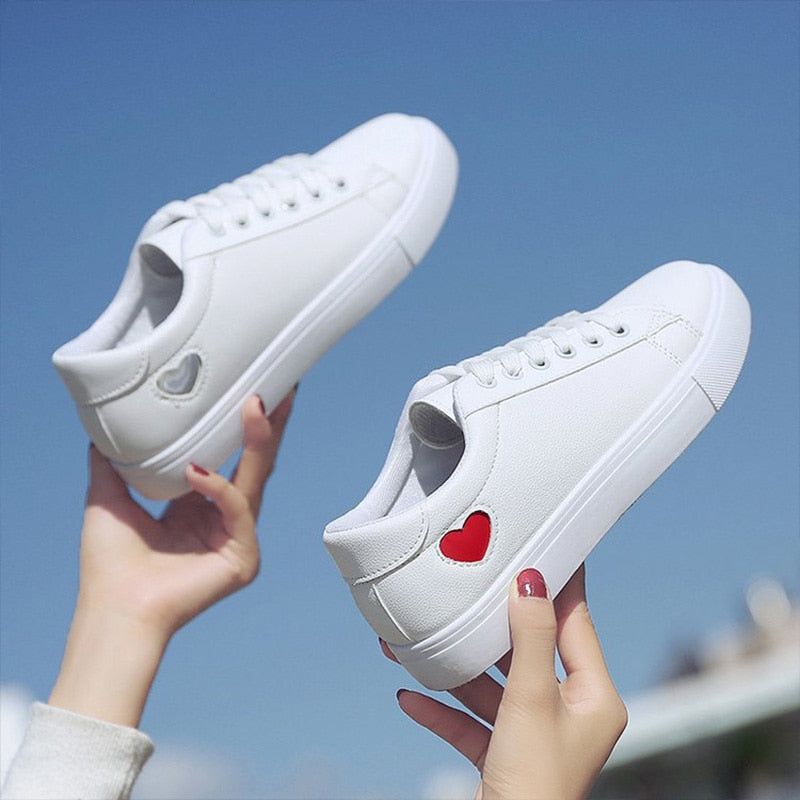 Cute Heart Flats for Women - Stylish PU Leather Sneakers