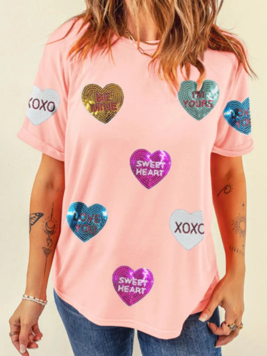 Valentine’s Day Sequin Heart T-Shirt