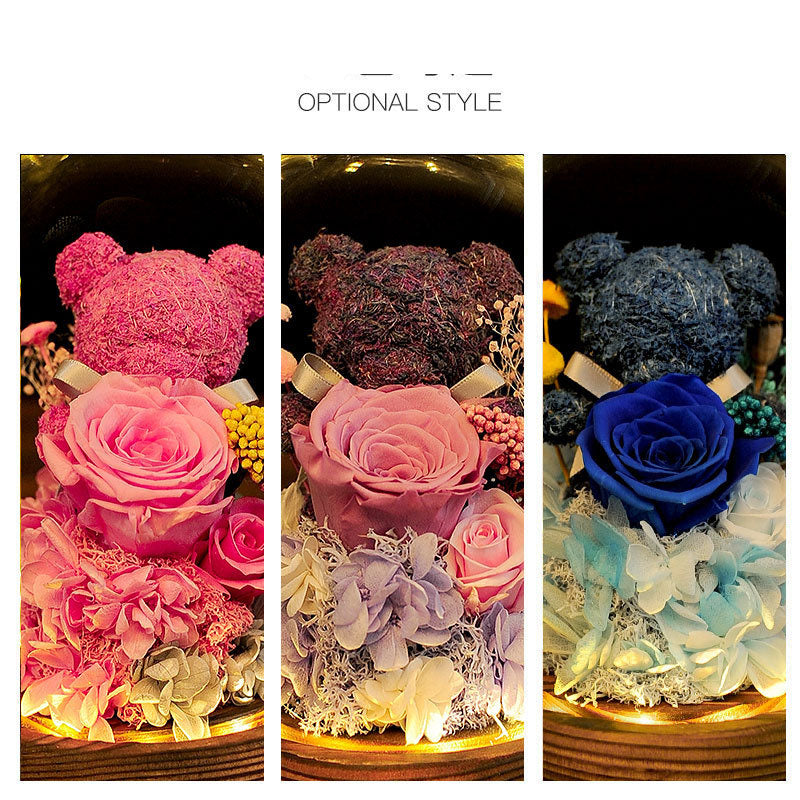 Everlasting Flower Bear with Glass Cover Gift Box