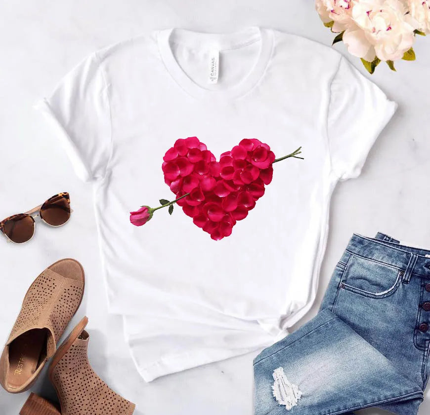 Heart Flower Print Ladies T-Shirt