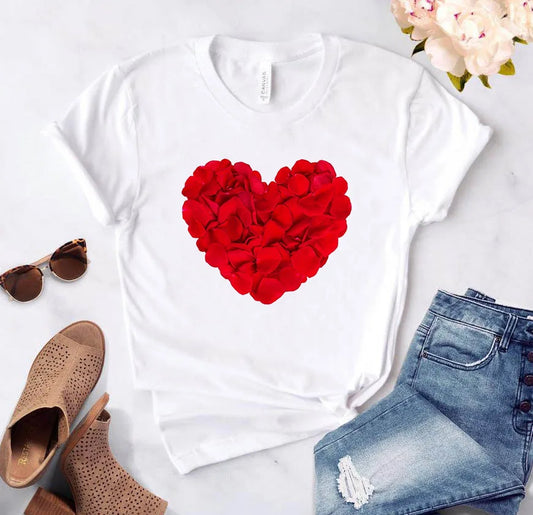 Heart Flower Print Ladies T-Shirt