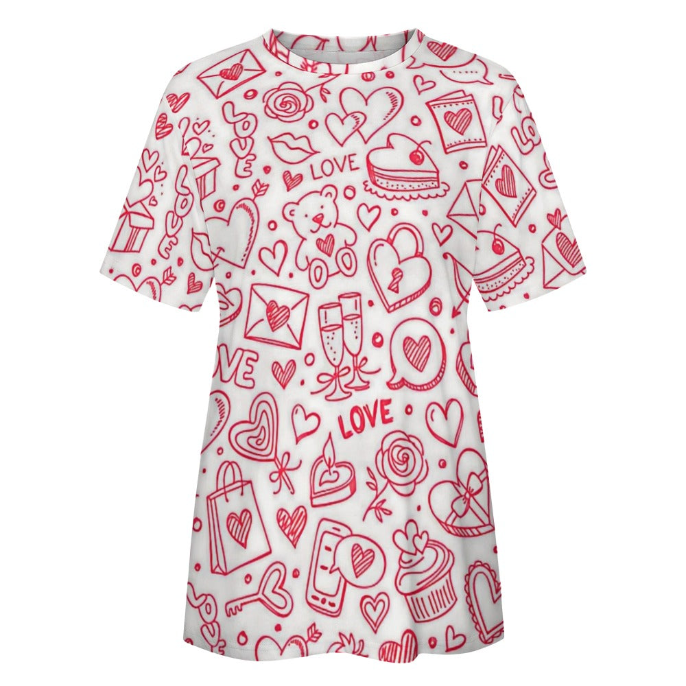 Valentine's Day Doodle Women's 100% Cotton T-Shirt
