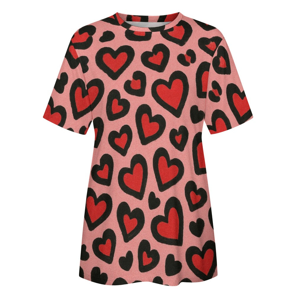 Valentine's Day Red Leopard Women's 100% Cotton T-Shirt