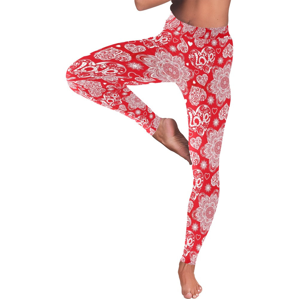 Red Mandala Floral Paisley Print Leggings