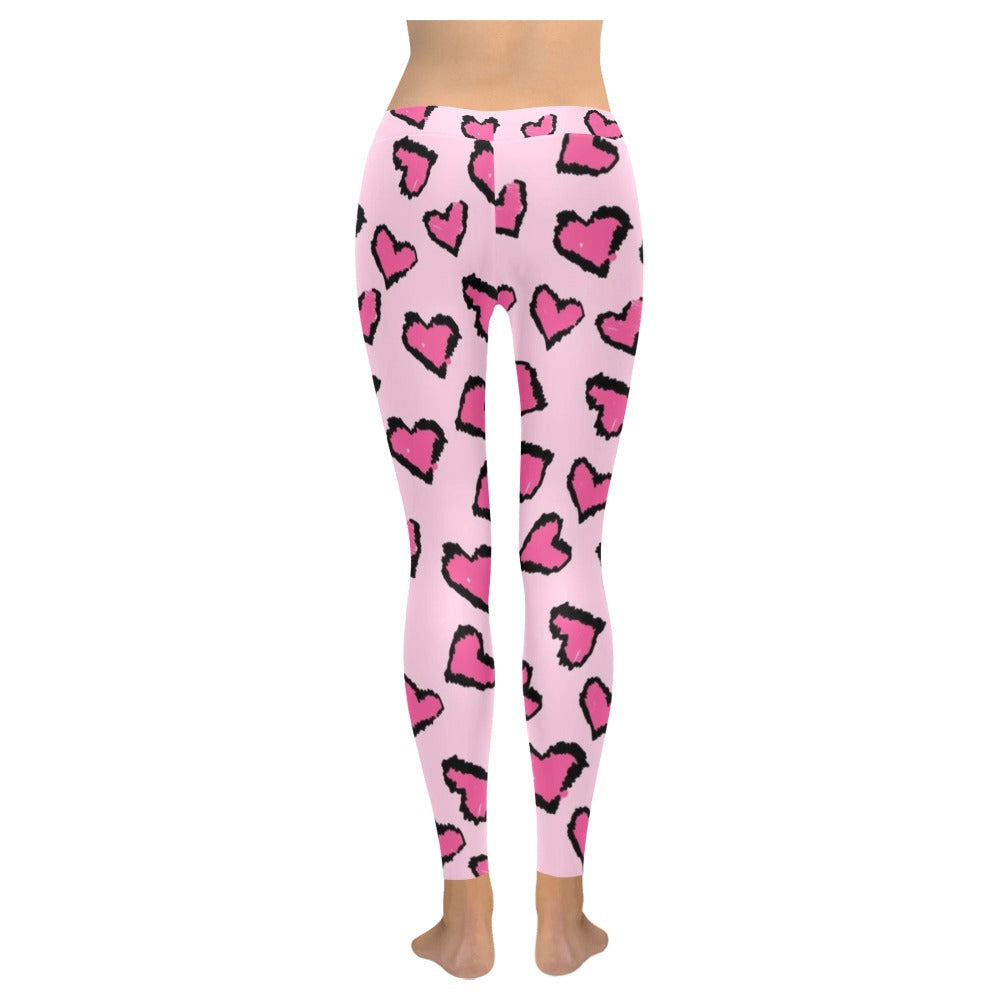 Hot Pink Leopard Print Hearts Low Rise Leggings