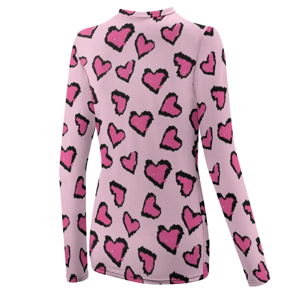 Pink Leopard Heart Pattern Valentine's Day Women's Long Sleeve T-Shirt