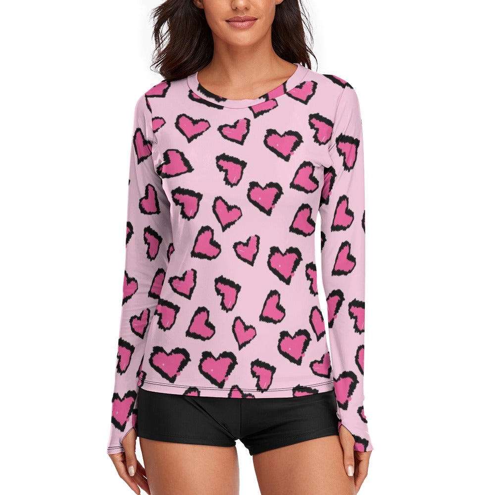 Pink Leopard Heart Pattern Valentine's Day Women's Long Sleeve T-Shirt