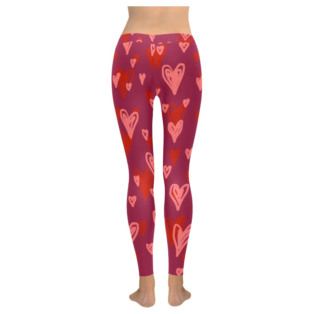 Purple Drawn Hearts Valentine's Day Women's All-Over Low Rise Leggings