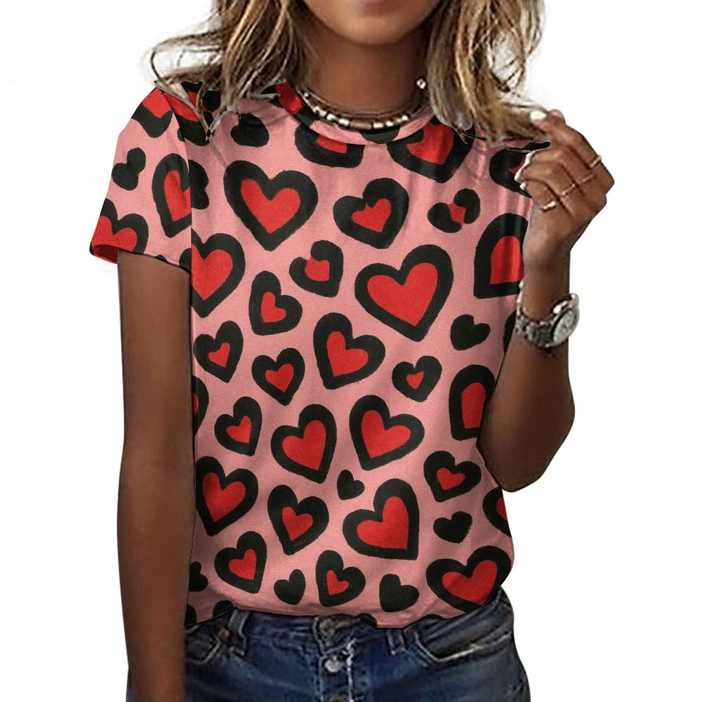 Valentine's Day Red Leopard Women's 100% Cotton T-Shirt