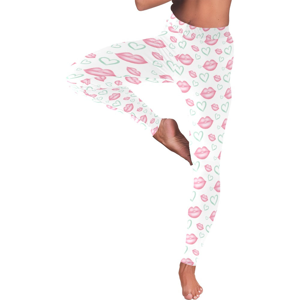 Valentine's Day Pink Lips Women's All-Over Low Rise Leggings