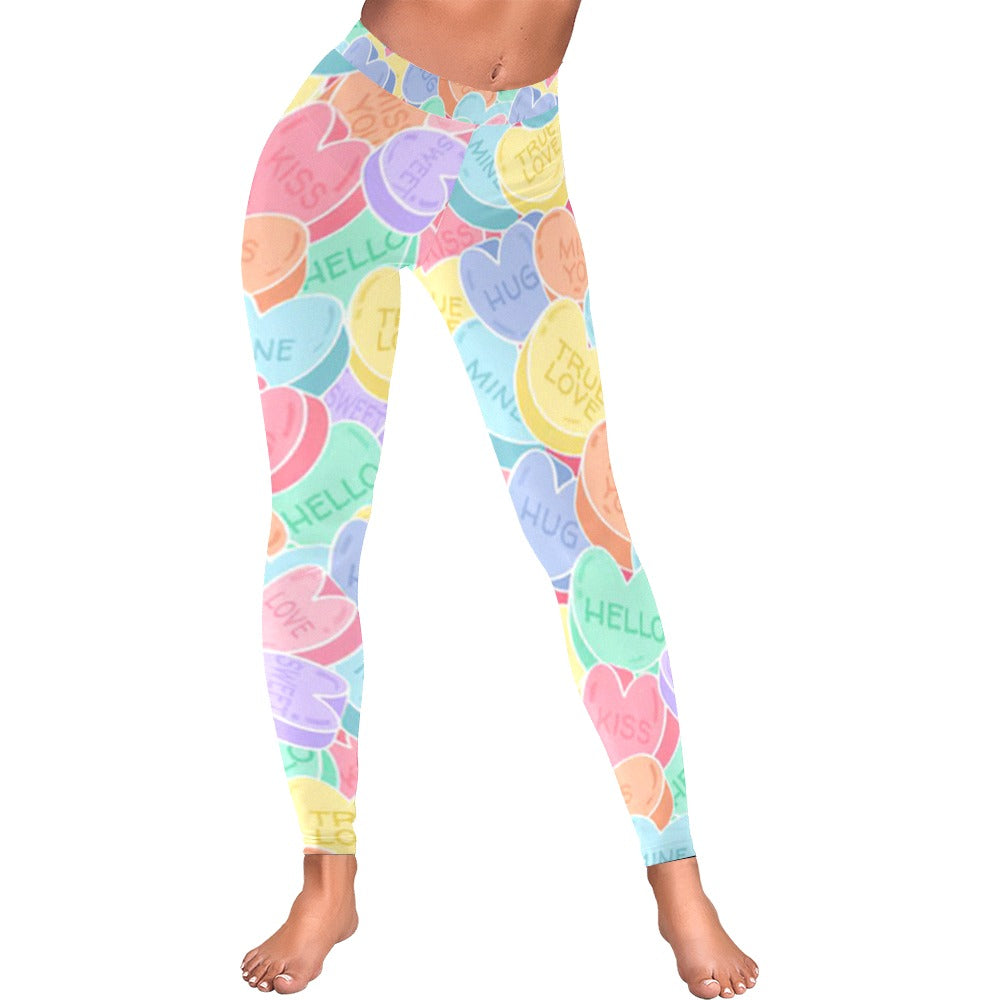 Valentine's Day Candy Hearts Women's All-Over Print Pastel Low Rise Leggings