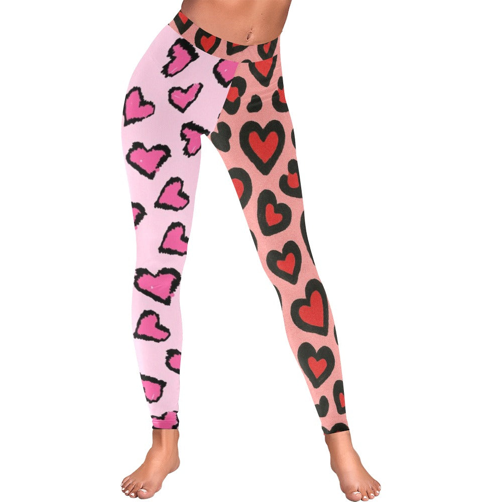 Half and Half Red & Hot Pink Hearts Leggings