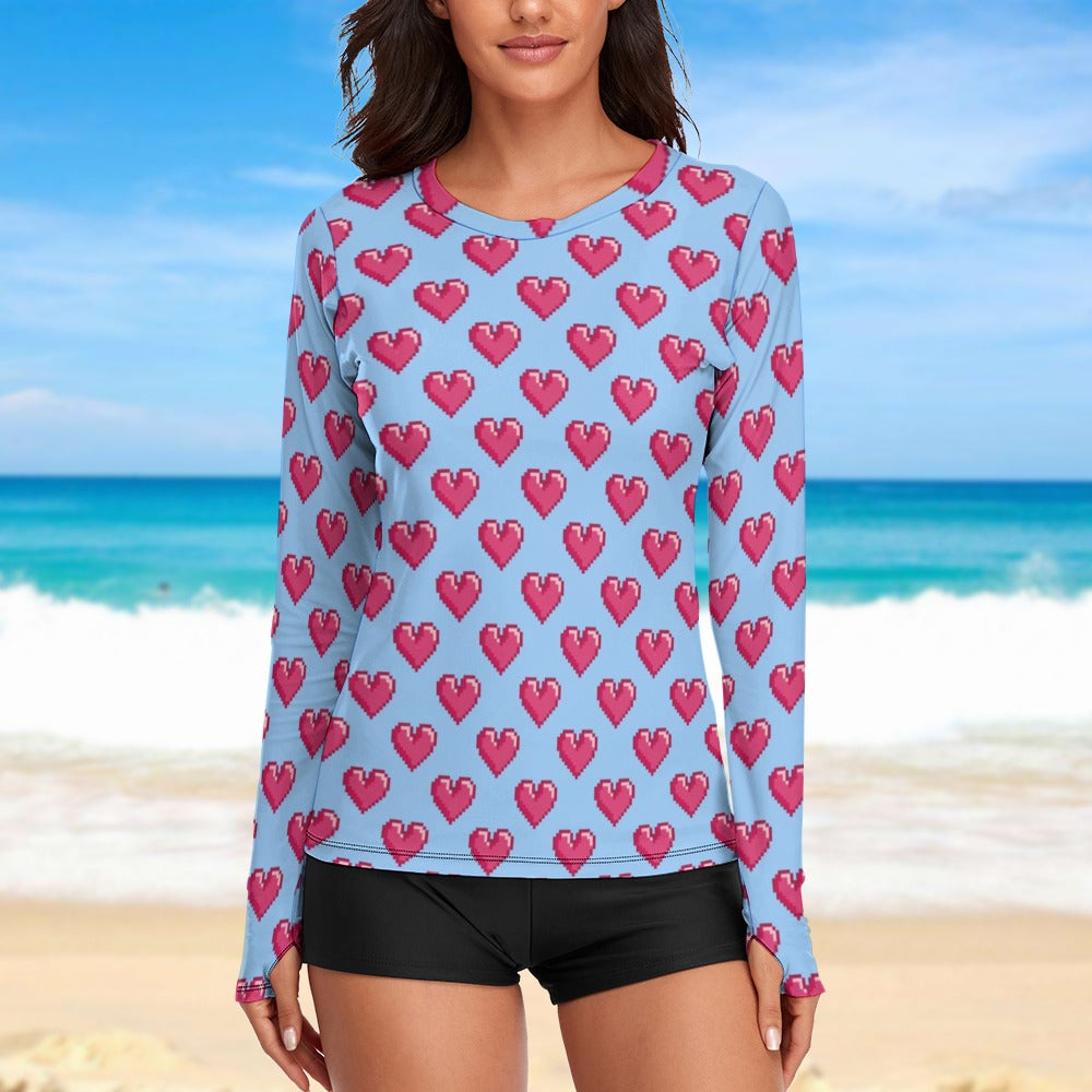 Pixelated Hearts Valentine's Day Women's Long Sleeve T-Shirt