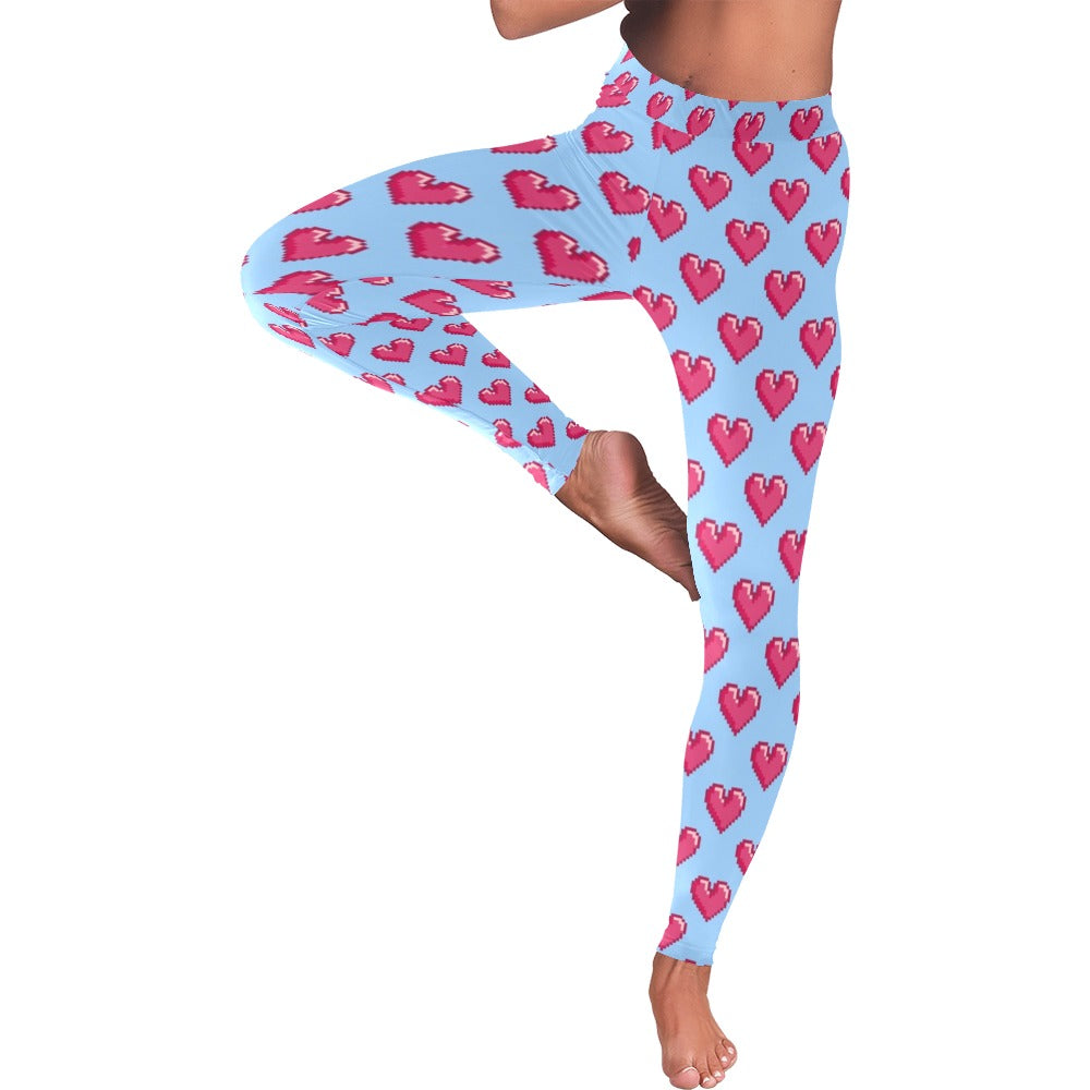 Blue Pixelated Valentine's Day Hearts Women's Leggings