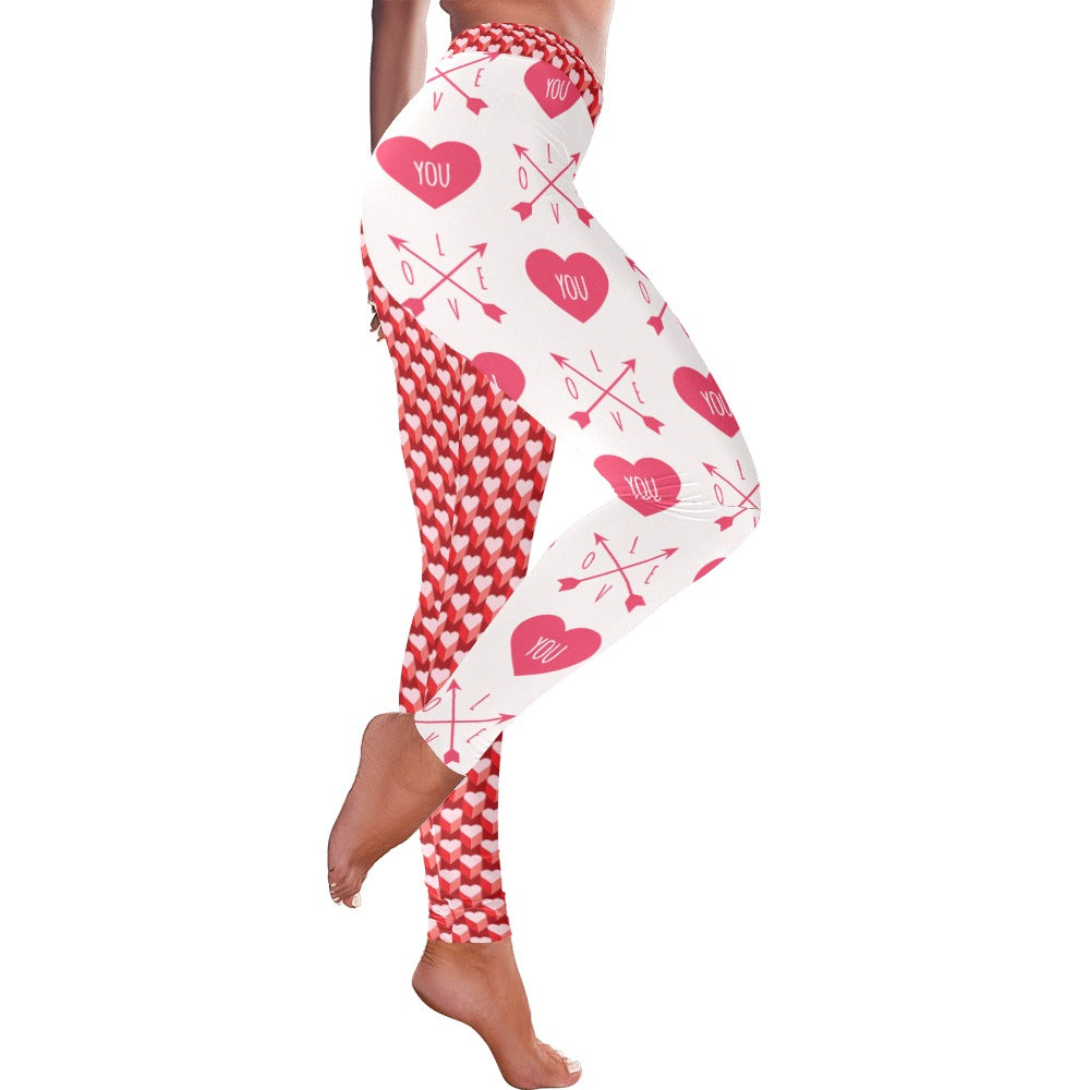 Valentine's Day Half and Half Pattern Women's All-Over Low Rise Leggings
