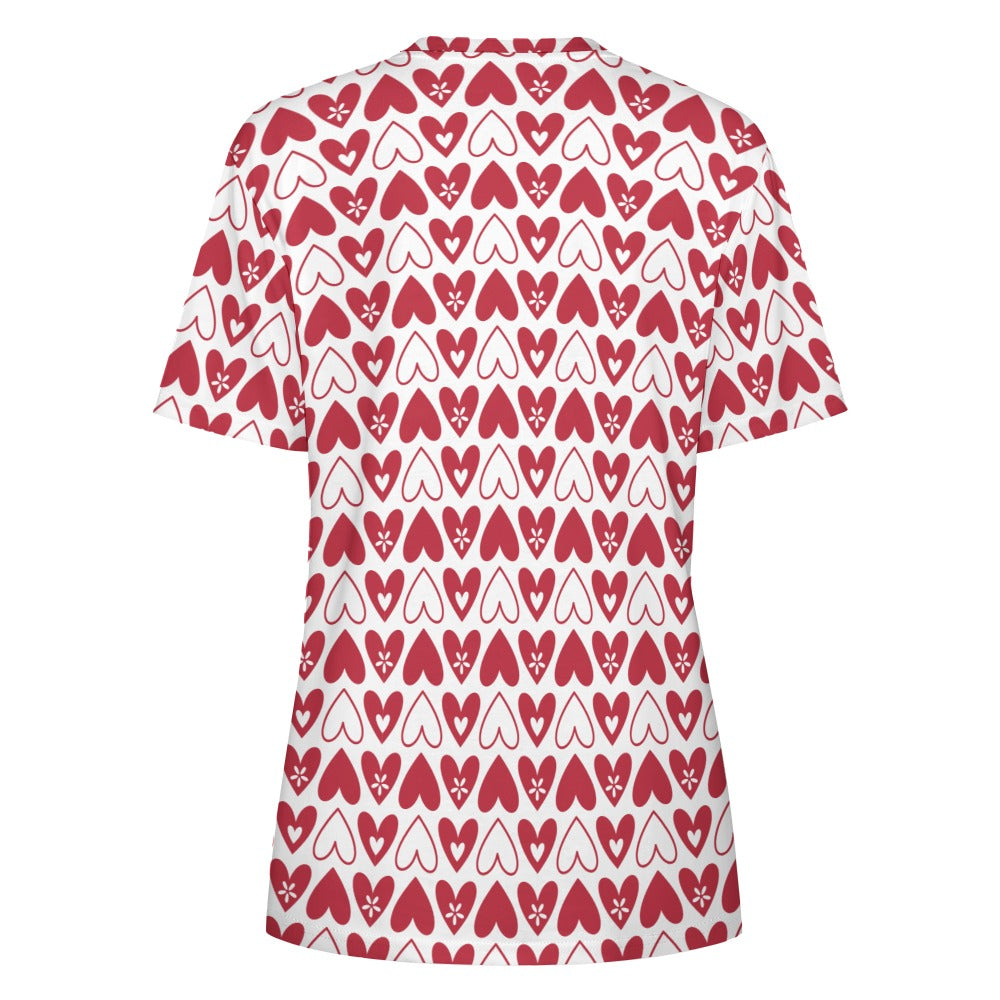 Valentine's Day Hearts Alternating Women's 100% Cotton T-Shirt