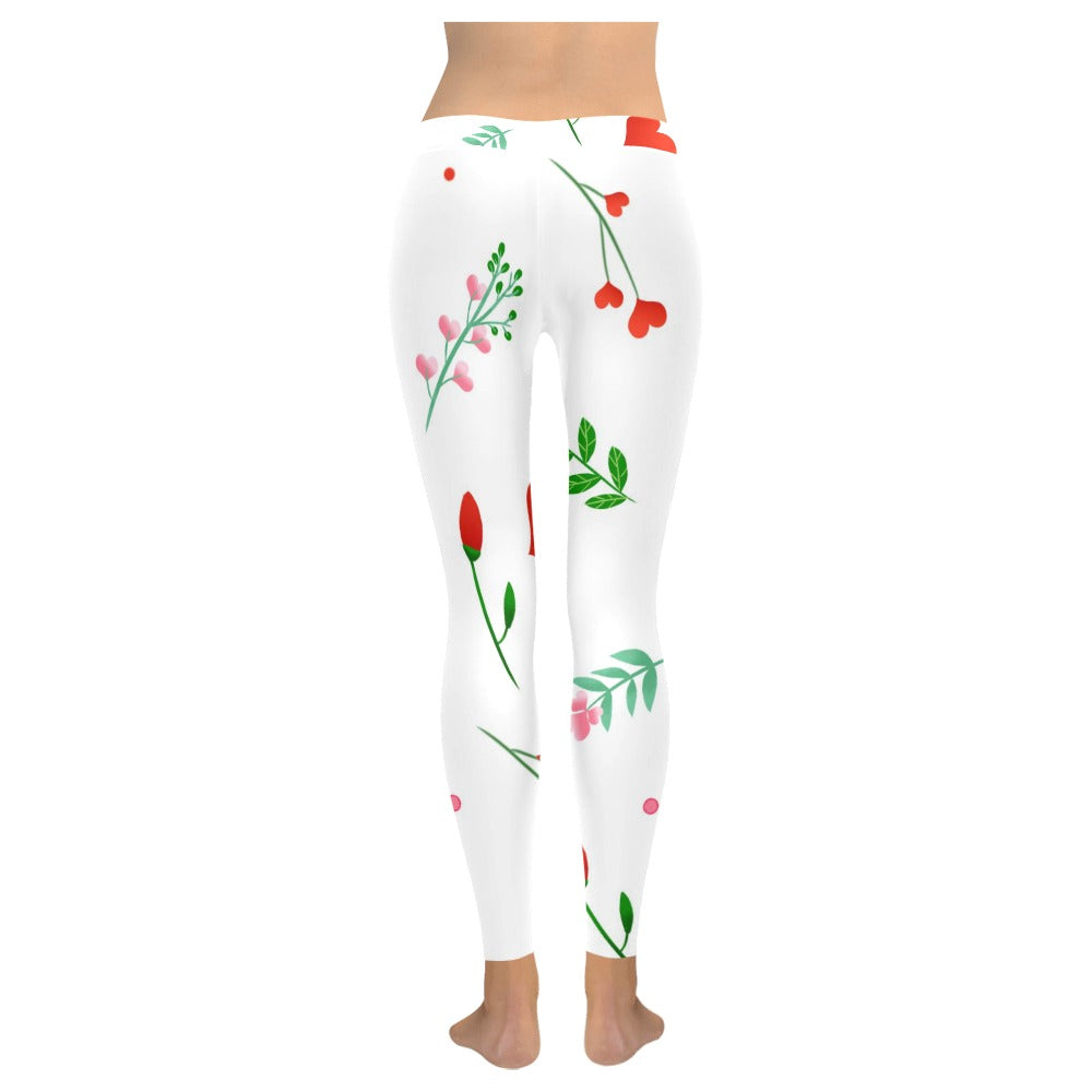 Heart Flowers Valentine's Day Women's All-Over Low Rise Leggings