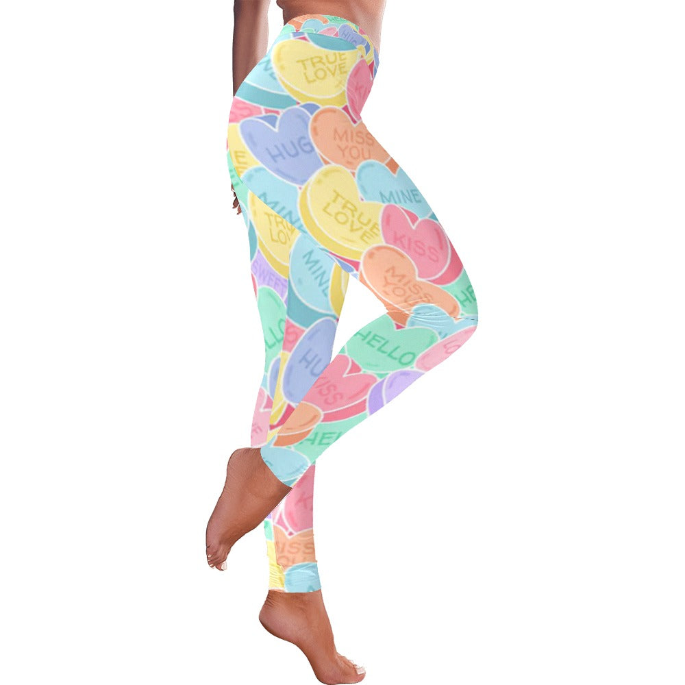 Valentine's Day Candy Hearts Women's All-Over Print Pastel Low Rise Leggings