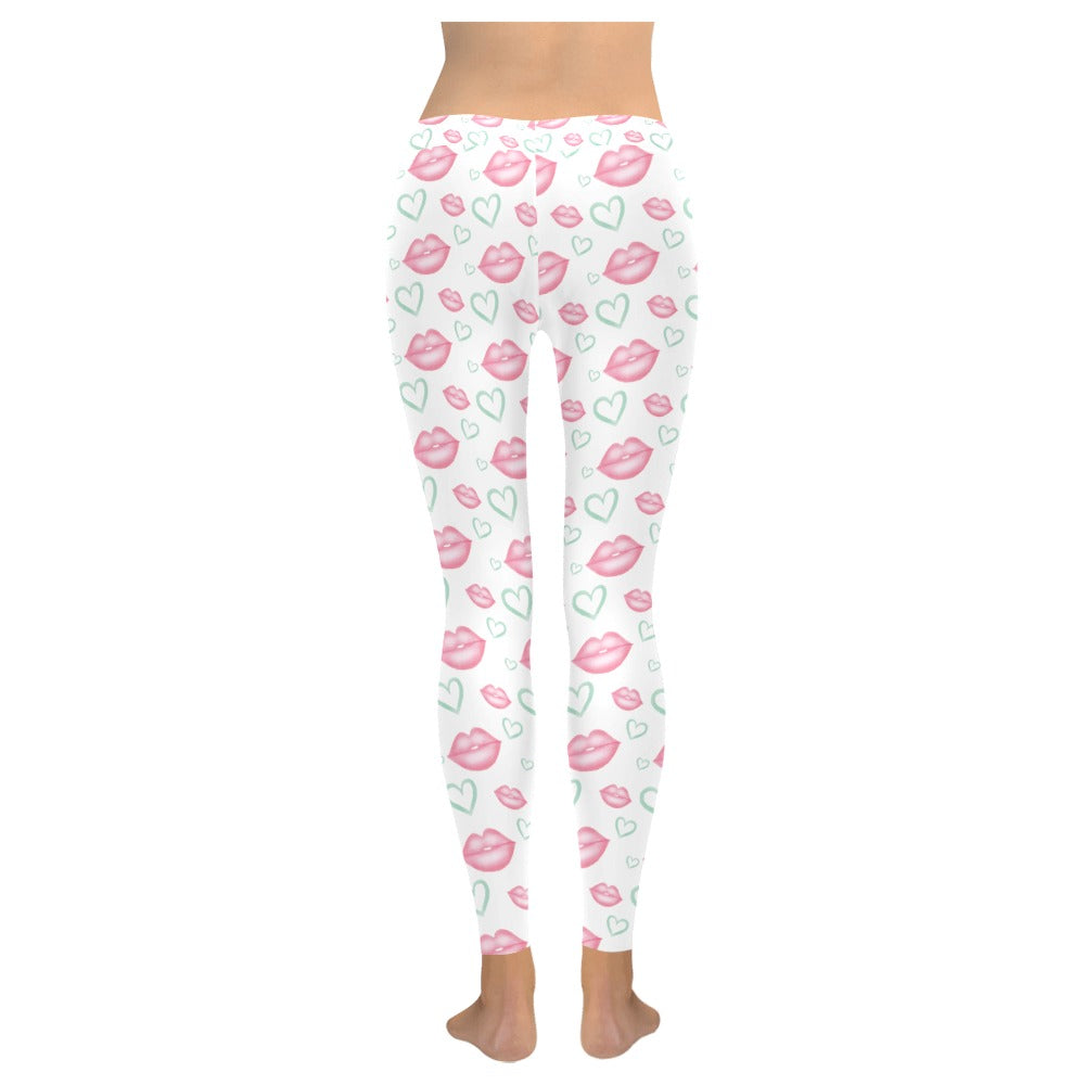 Valentine's Day Pink Lips Women's All-Over Low Rise Leggings
