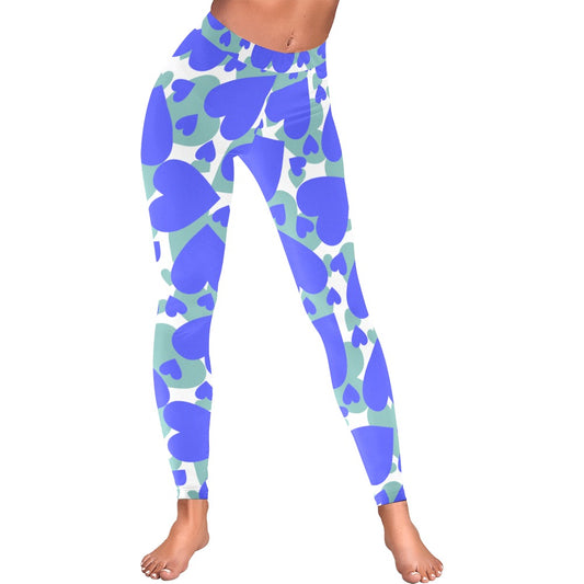 Blue Hearts Valentine's Day Women's All-Over Low Rise Leggings
