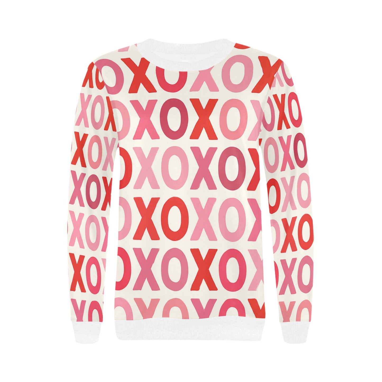 XOXO Hugs and Kisses Valentine's Day Women's Rib Cuff Crew Neck Sweatshirt