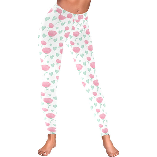 Valentine's Day Roses and Green Hearts Leggings