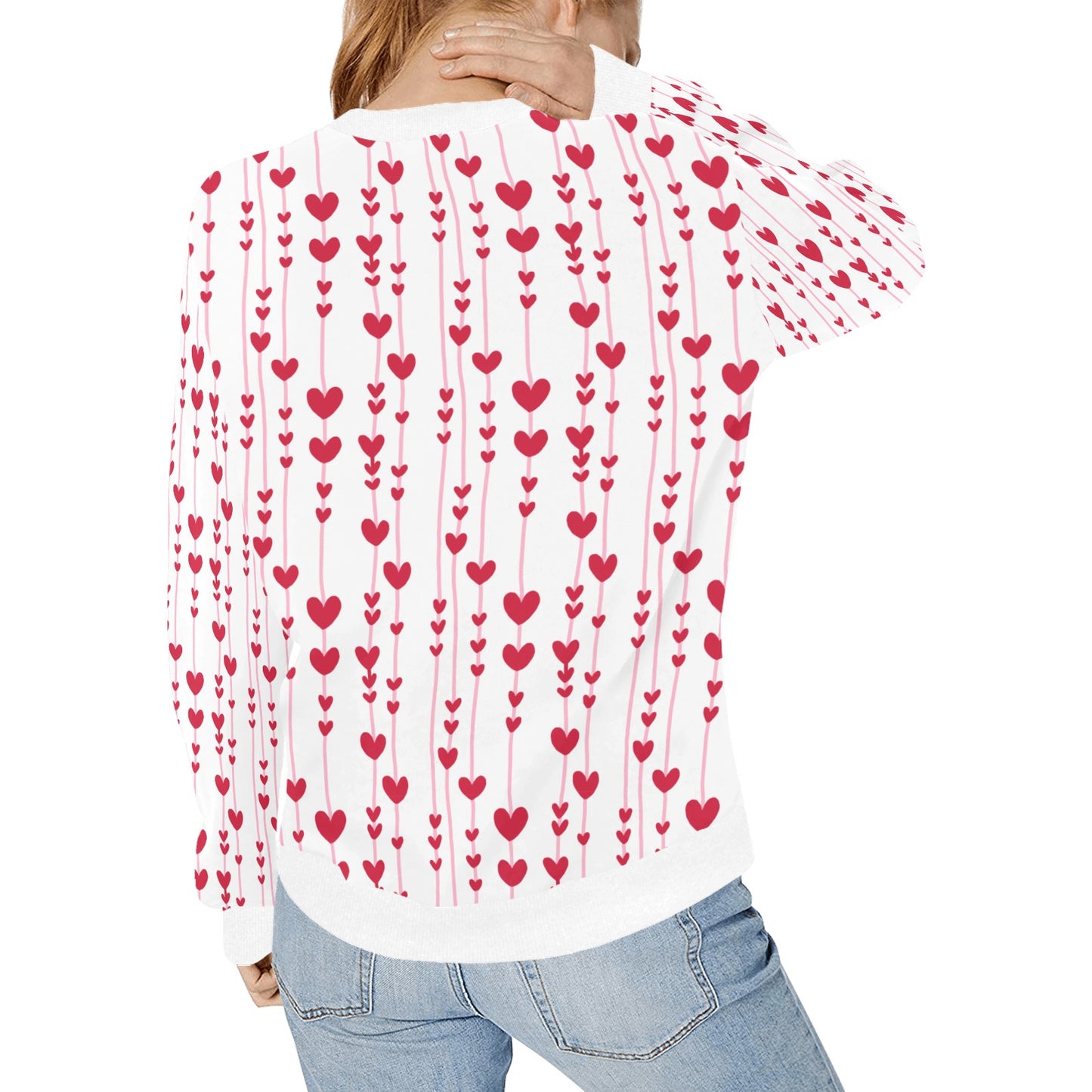 Hearts Valentine's Day Stems Women's Rib Cuff Crew Neck Sweatshirt