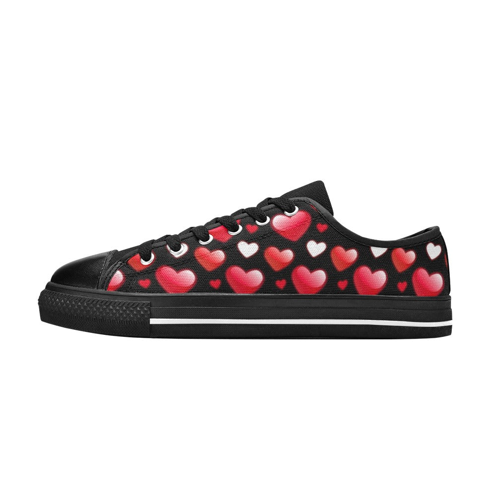Red Hearts on Black Canvas Women's Valentine's Day Shoes