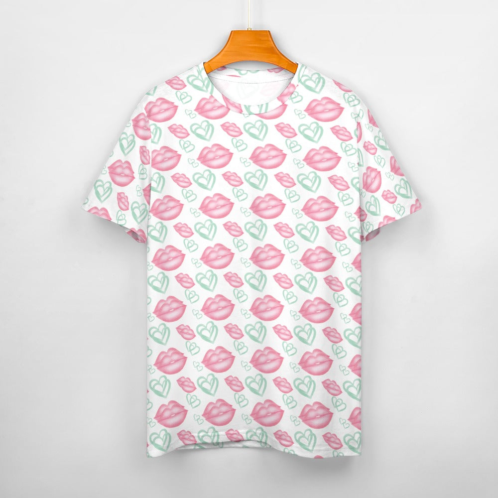 Valentine's Day Lips and Hearts Women's 100% Cotton T-Shirt