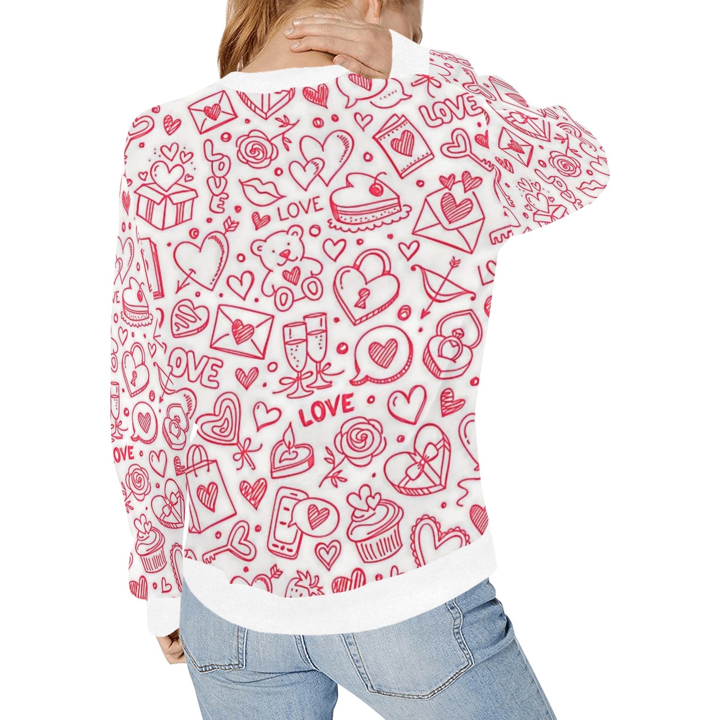 Valentine's Day Doodle Women's Rib Cuff Crew Neck Sweatshirt