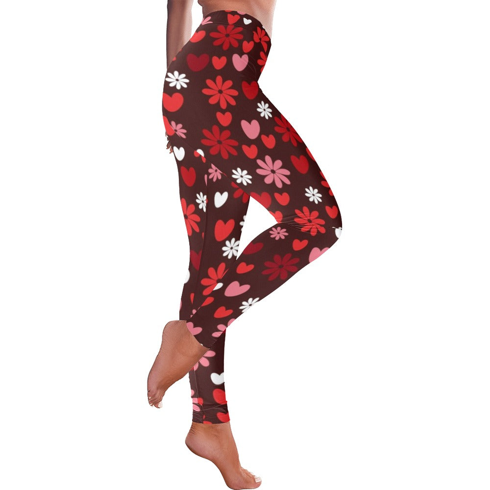 Hearts and Flowers Valentine's Day Leggings