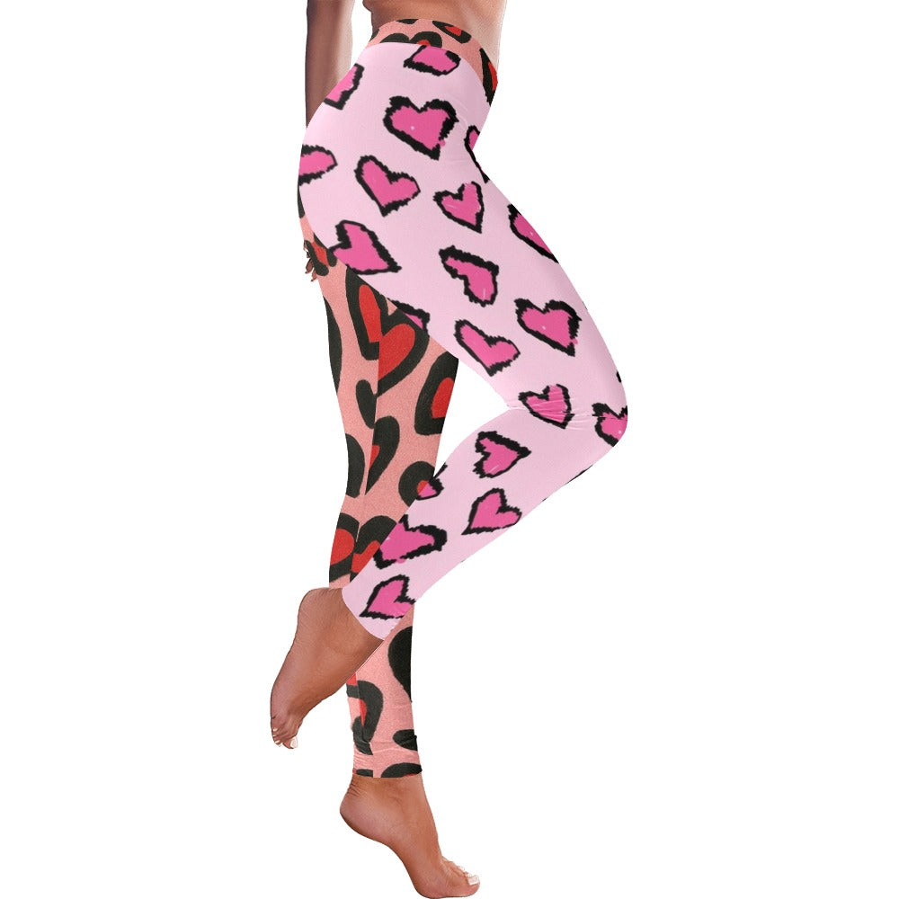 Half and Half Red & Hot Pink Hearts Leggings