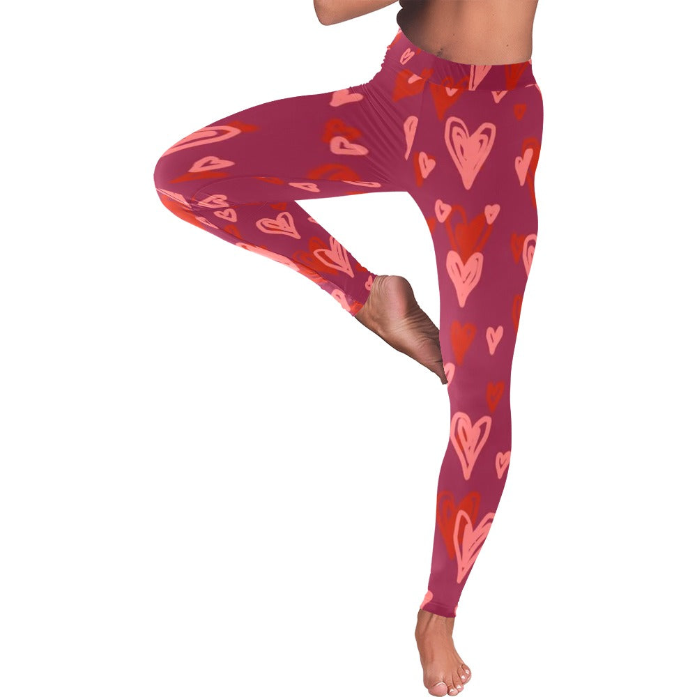 Purple Drawn Hearts Valentine's Day Women's All-Over Low Rise Leggings