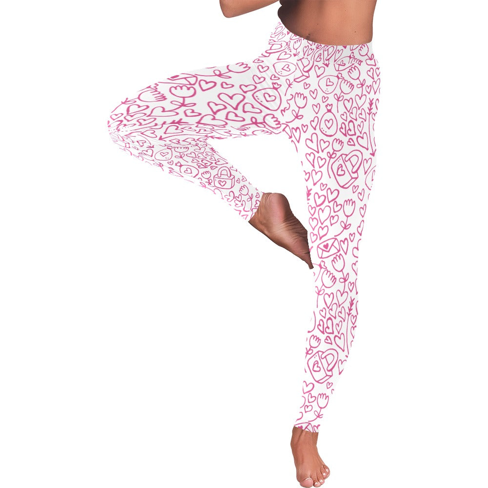 Valentine's Day Doodle Print Women's All-Over Low Rise Leggings